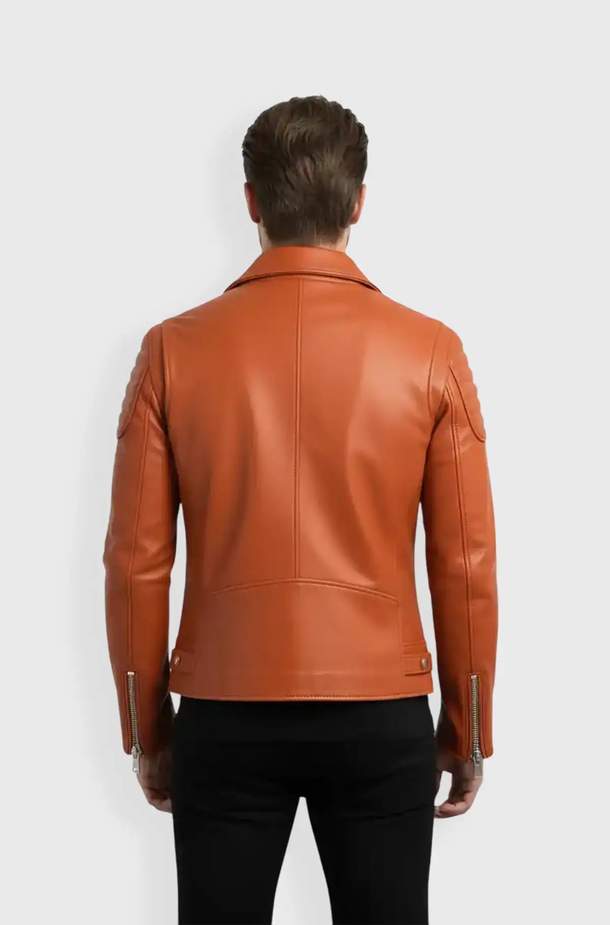 Ignite Rider Burnt Orange Biker Leather Jacket back view