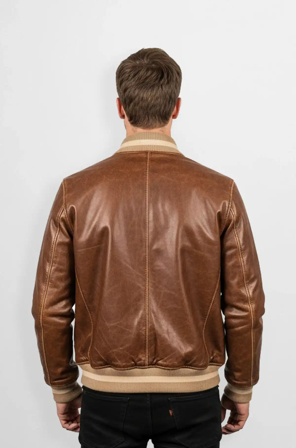 Imperial Tan Leather Bomber Jacket