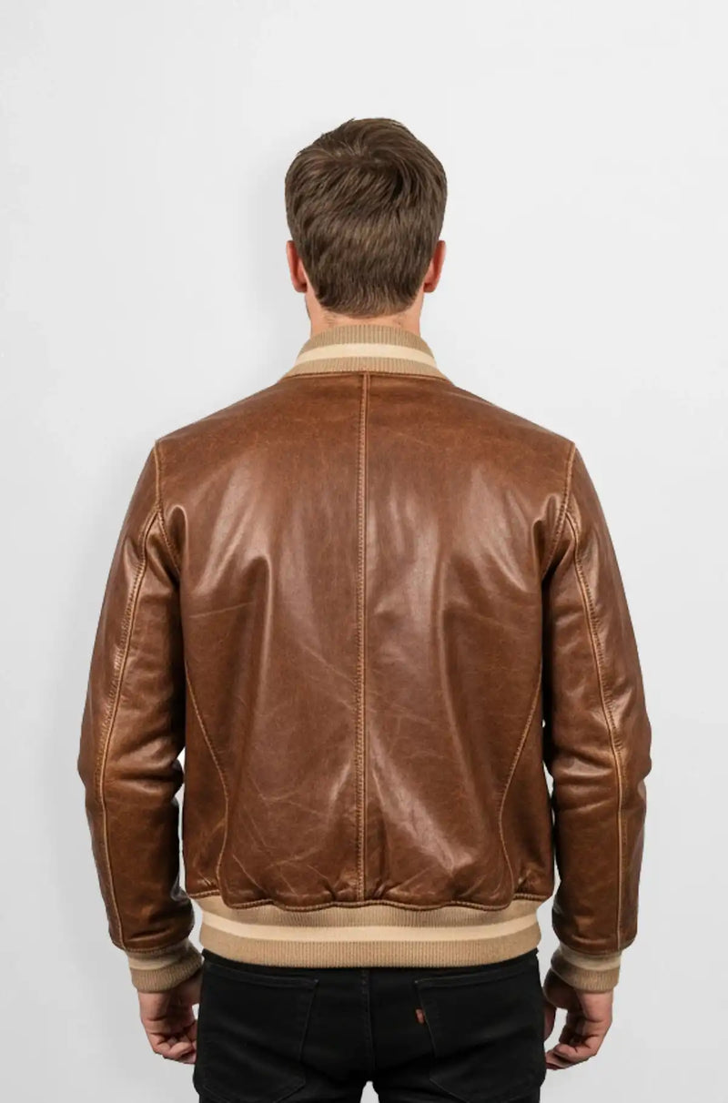 Imperial Tan Leather Bomber Jacket