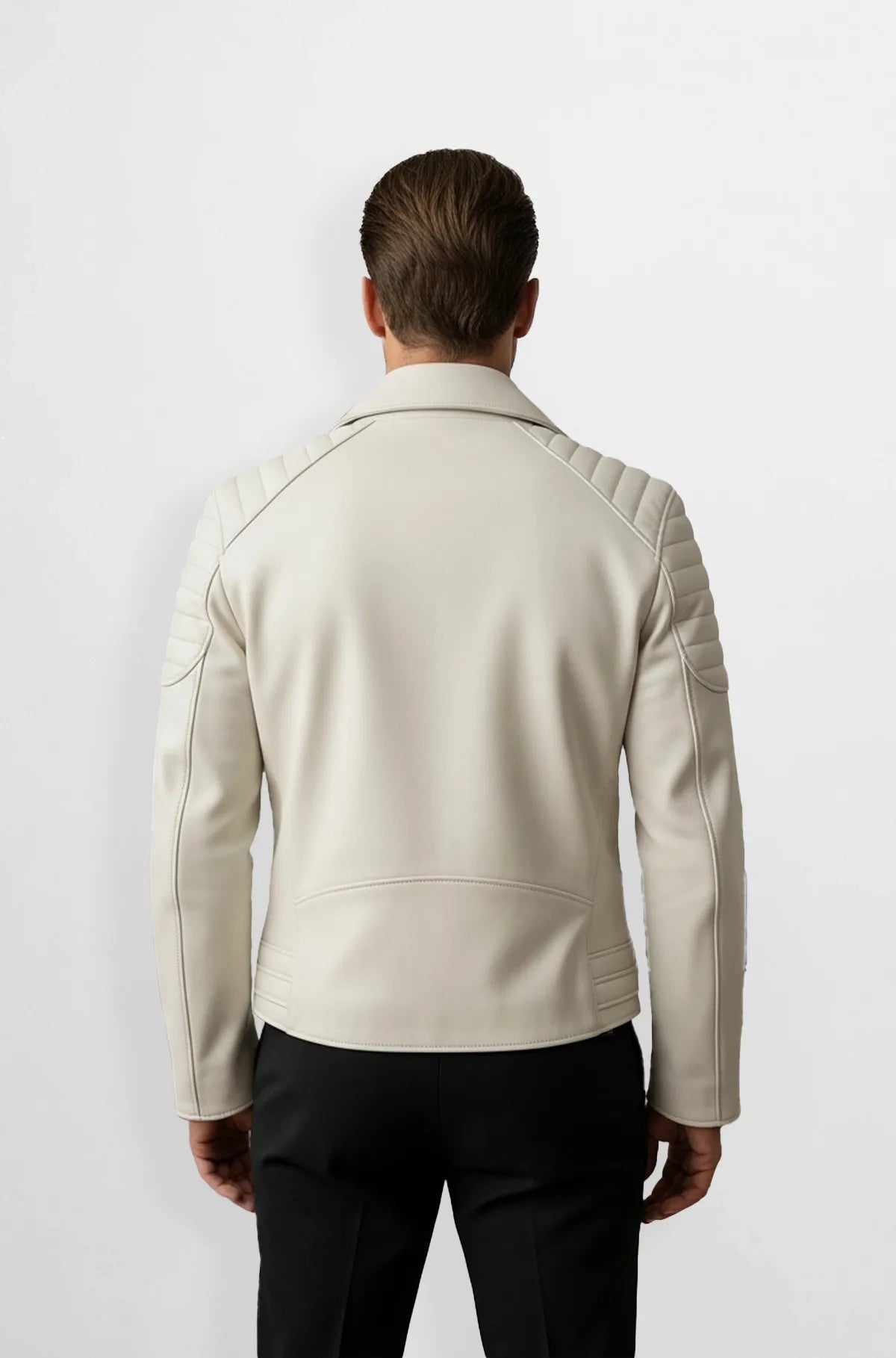 Ivory Rebel Cream Biker Leather Jacket Back view