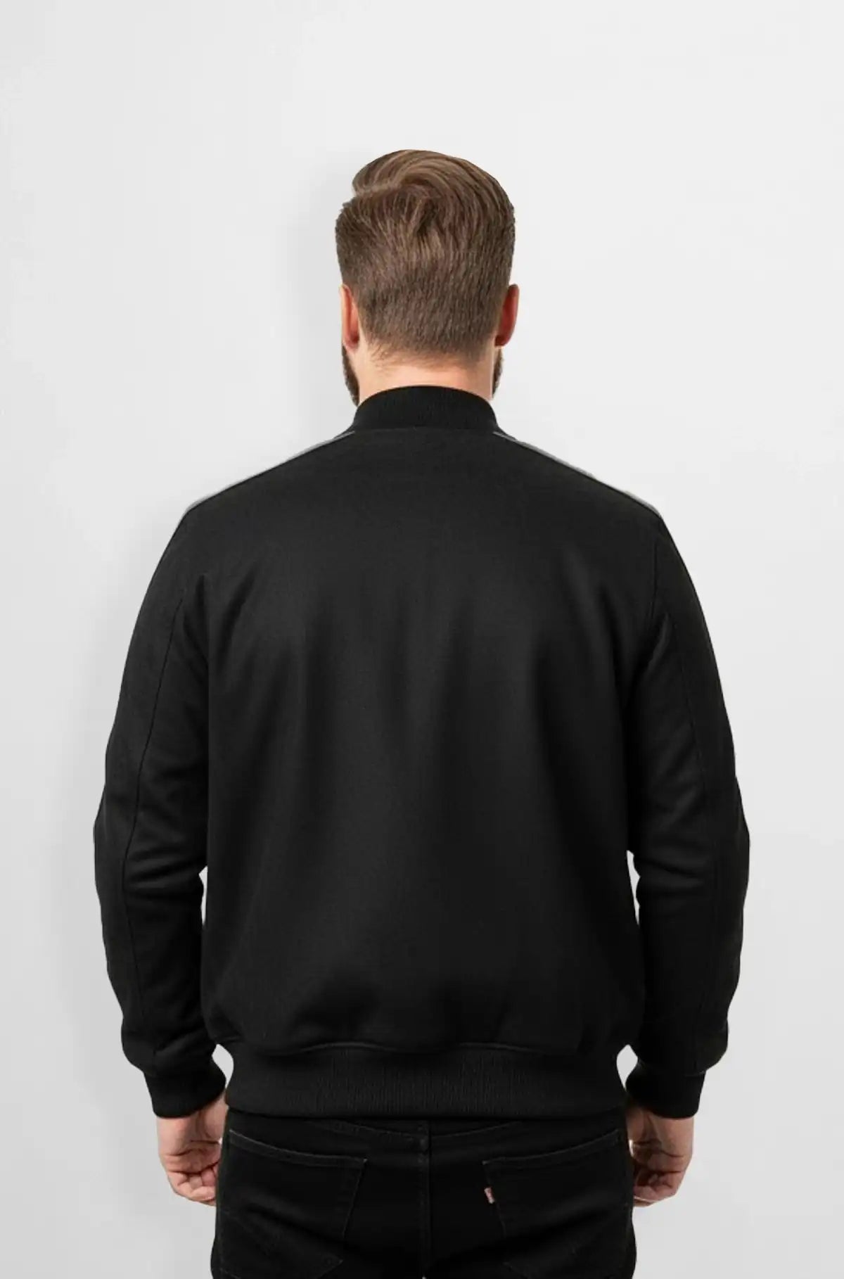 Jet Black Crocodile Suede Leather Bomber Jacket Back view