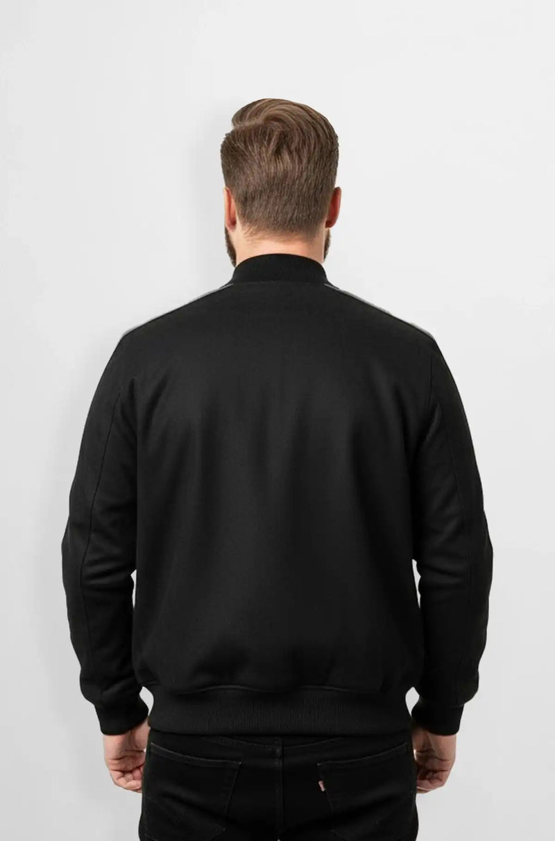 Jet Black Crocodile Suede Leather Bomber Jacket Back view