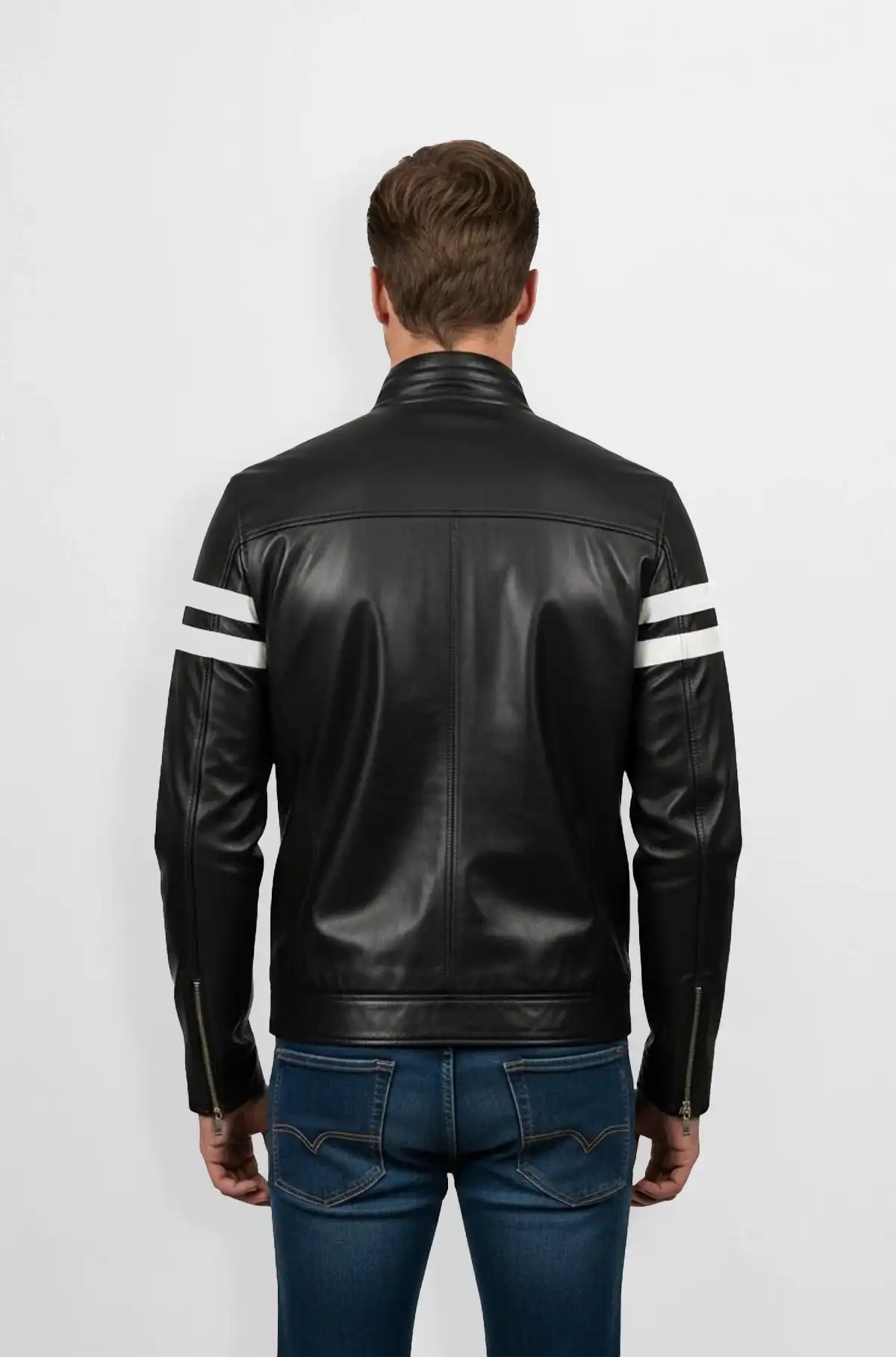 Jet Black Leather Moto Jacket Back view