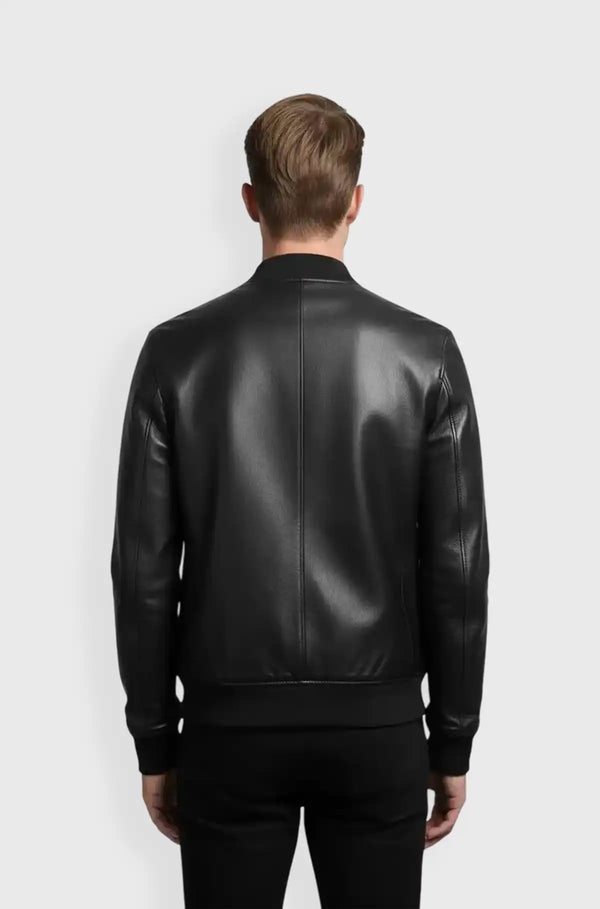 Jet Black Valor Bomber Leather Jacket