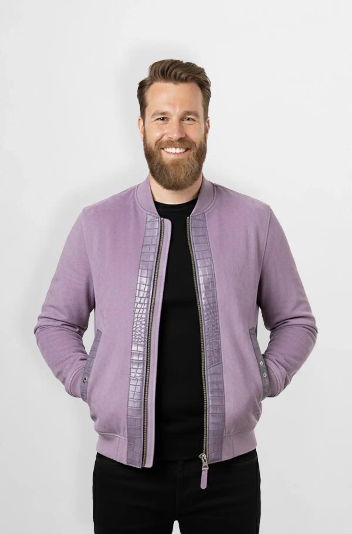 Lavender suede with Crocodile Bomber Jacket