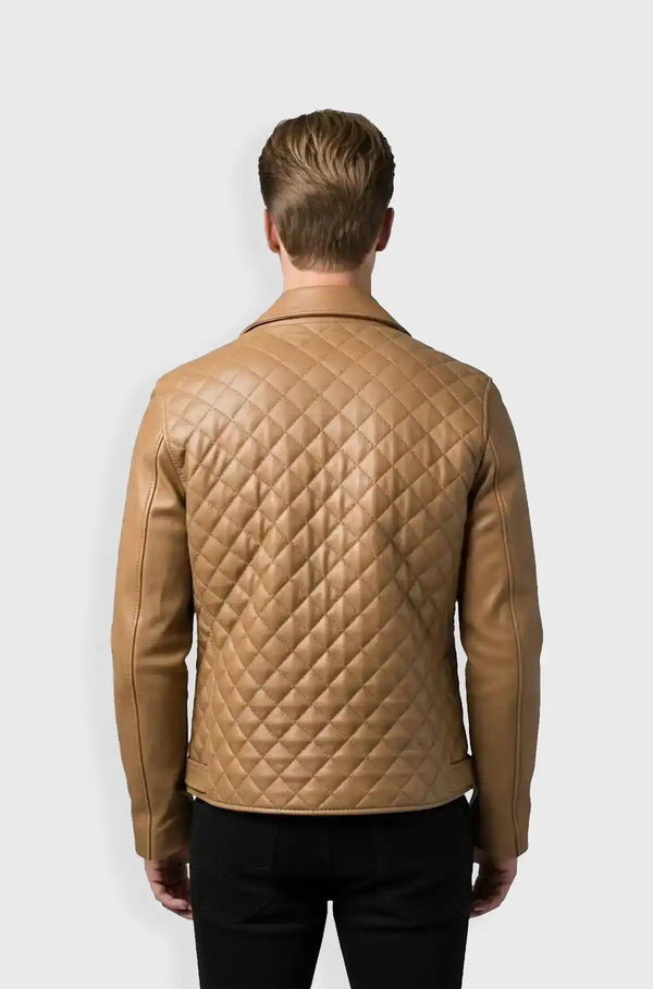 Light Brown Quilted Leather Biker Jacket Back view