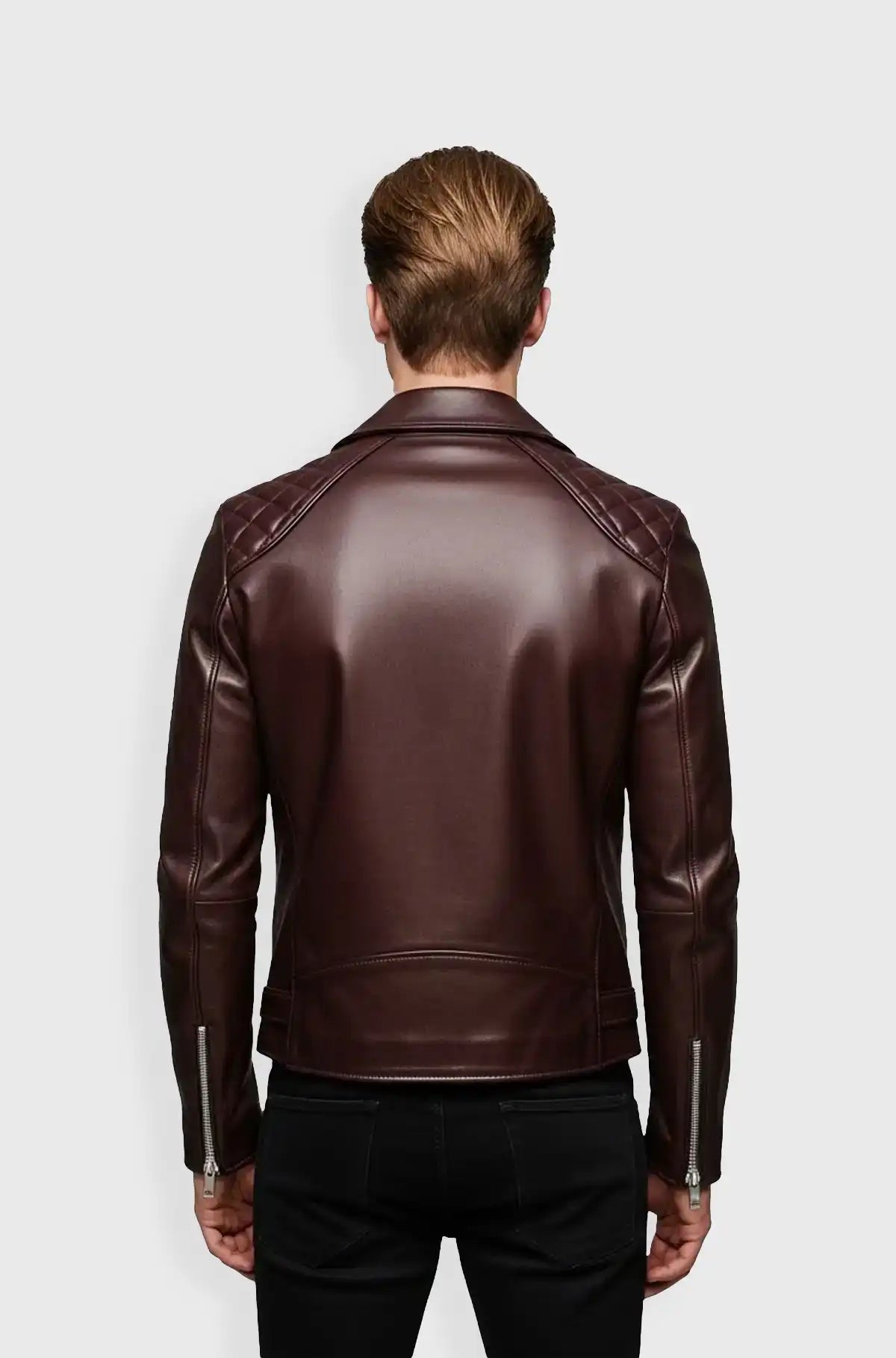 Maroon Rebel Quilted Biker Jacket Back Usa