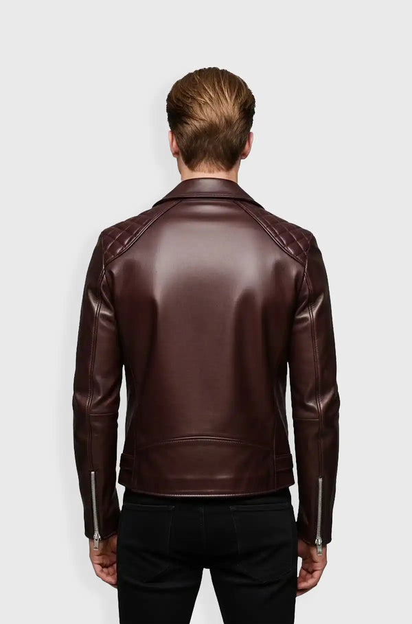 Maroon Rebel Quilted Biker Jacket Back Usa