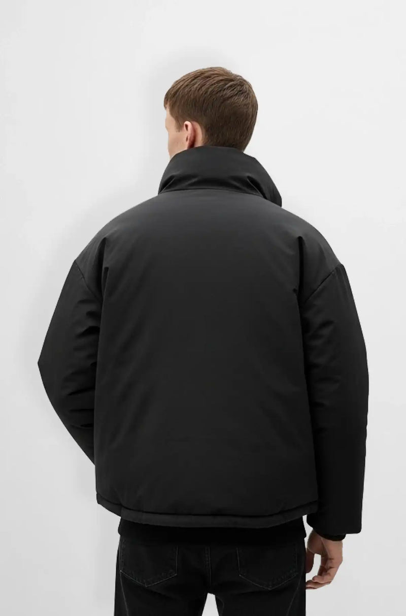 Matte Black Lightweight Puffer Jacket Back view