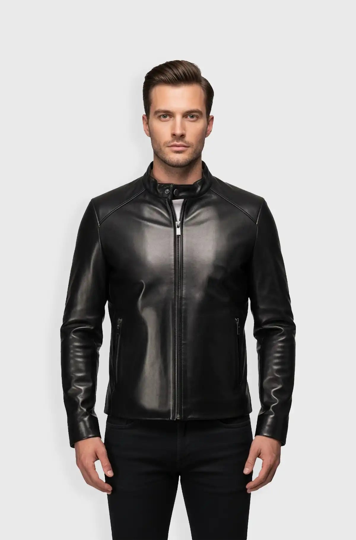 Matte Black Racer Leather Jacket