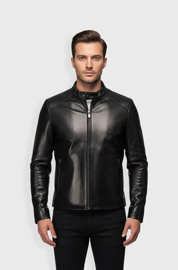 Matte Black Racer Leather Jacket