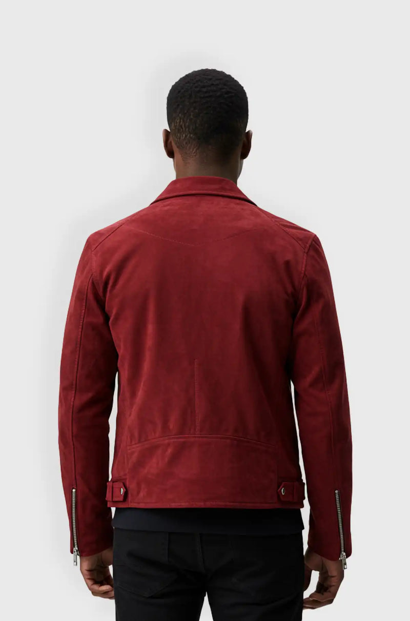 Men Burgundy Suede Jacket