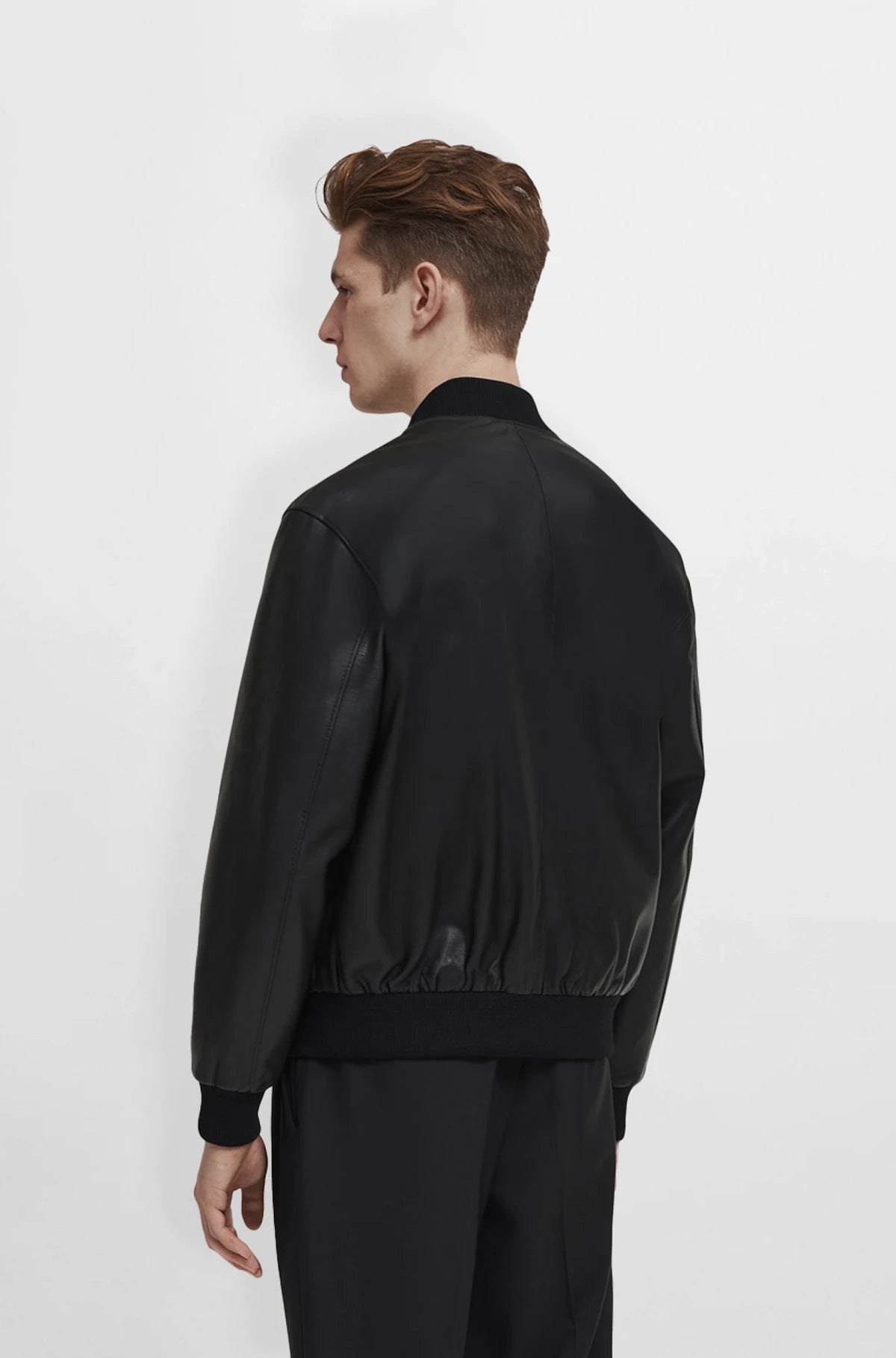Mens Black Leather Bomber Jacket