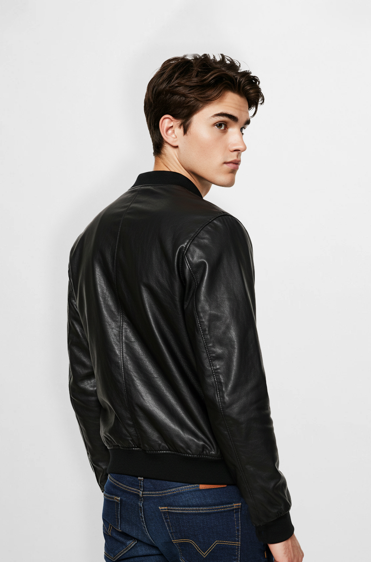 Mens Black Leather Bomber Jacket