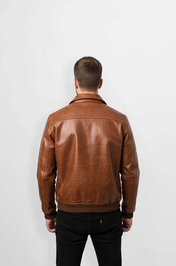 Men's Classic Brown Bomber Leather Jacket