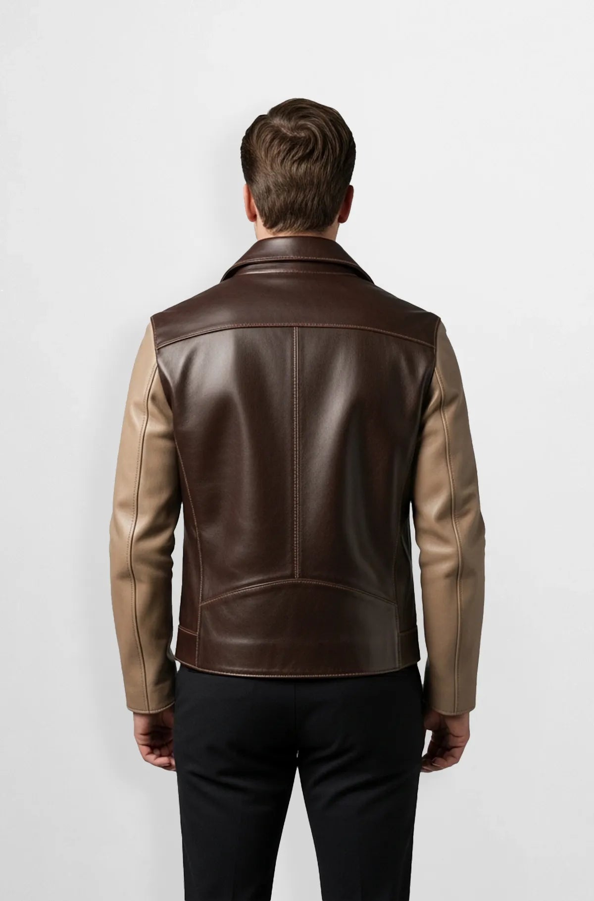 Men's Coffee Brown Leather Bomber Jacket Back view