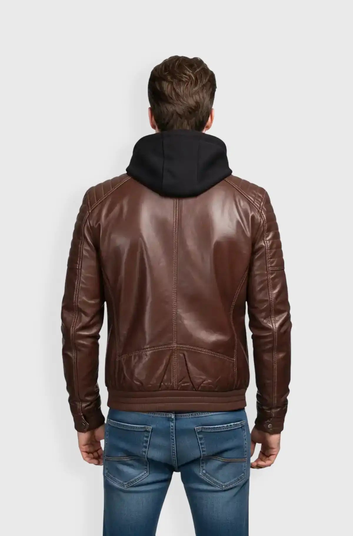 Men’s Dark Brown Bomber Leather Jacket Back view