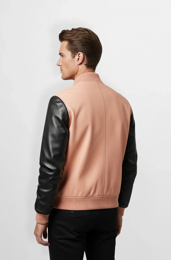 Men's Dual tone Leather Bomber Jacket