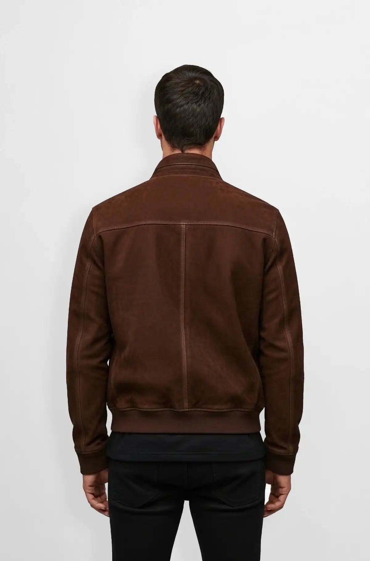 Men's Espresso Brown Suede Aviator Jacket Back view