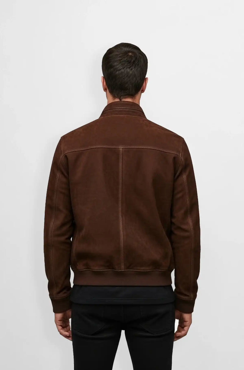 Men's Espresso Brown Suede Aviator Jacket Back view