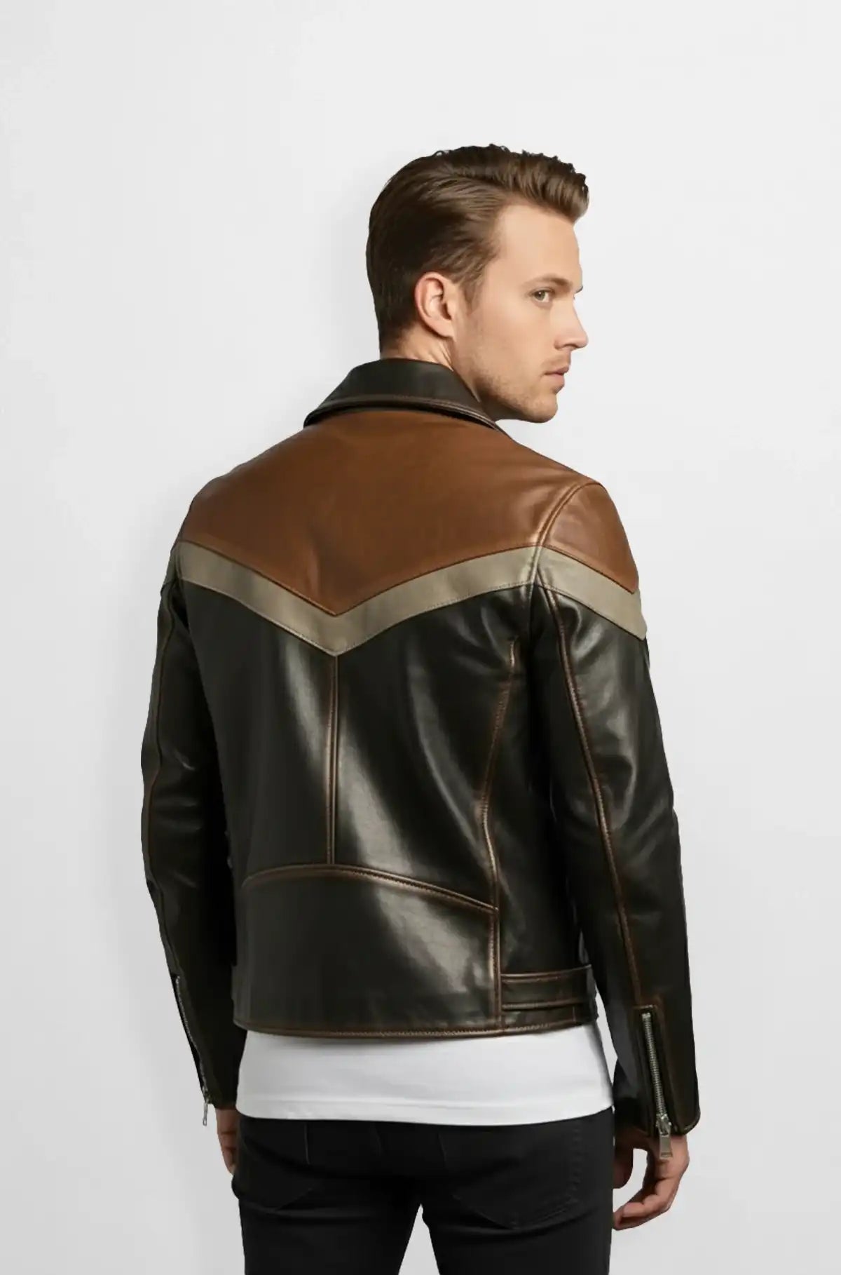 Men's Multicolor Leather Moto Jacket Back view