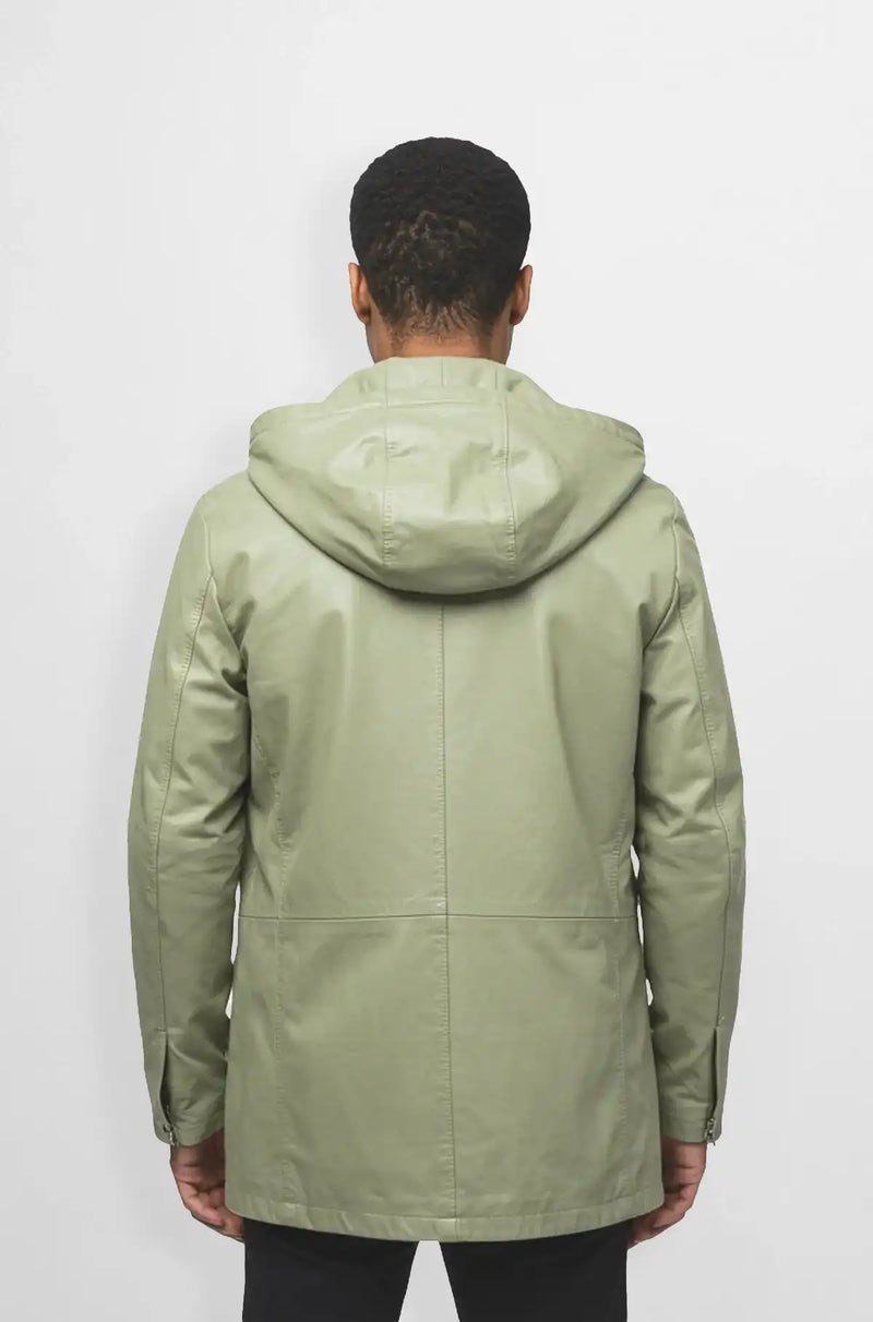 Men's Olive Green Hooded Parka Back view
