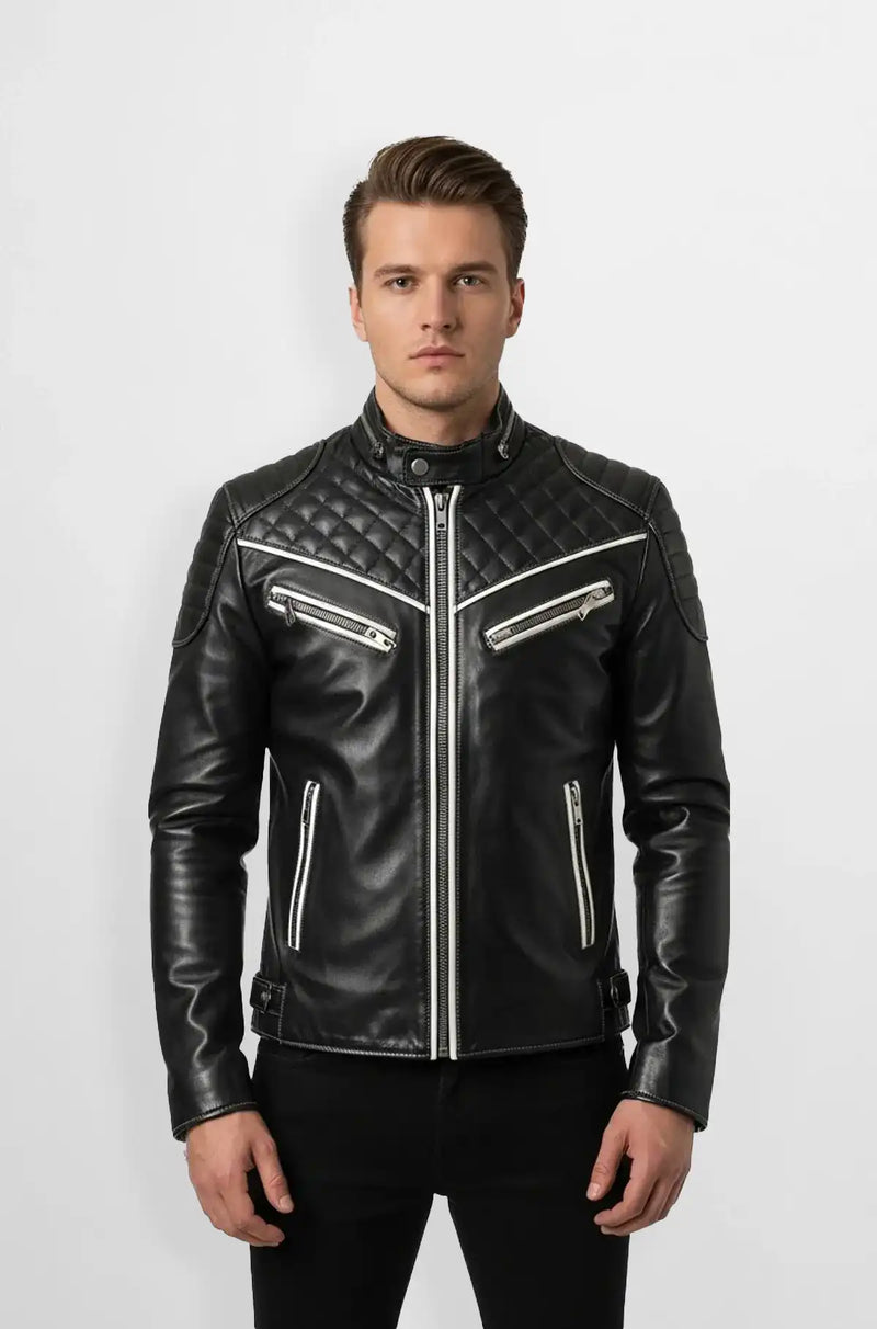 Mens Premium Black Leather Biker Jacket