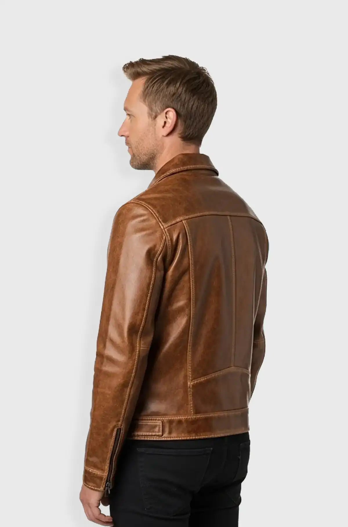 Mens Tan Leather Jacket Classic Zip Up Style