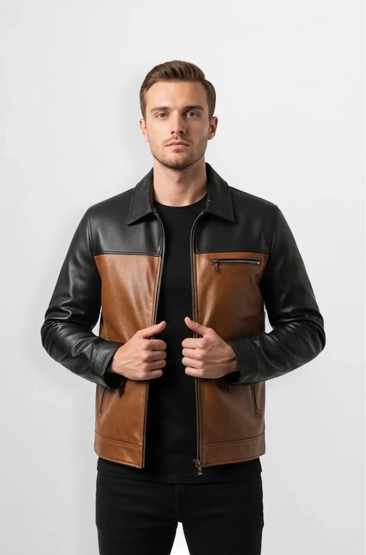 Mens Two-Tone Leather Jacket