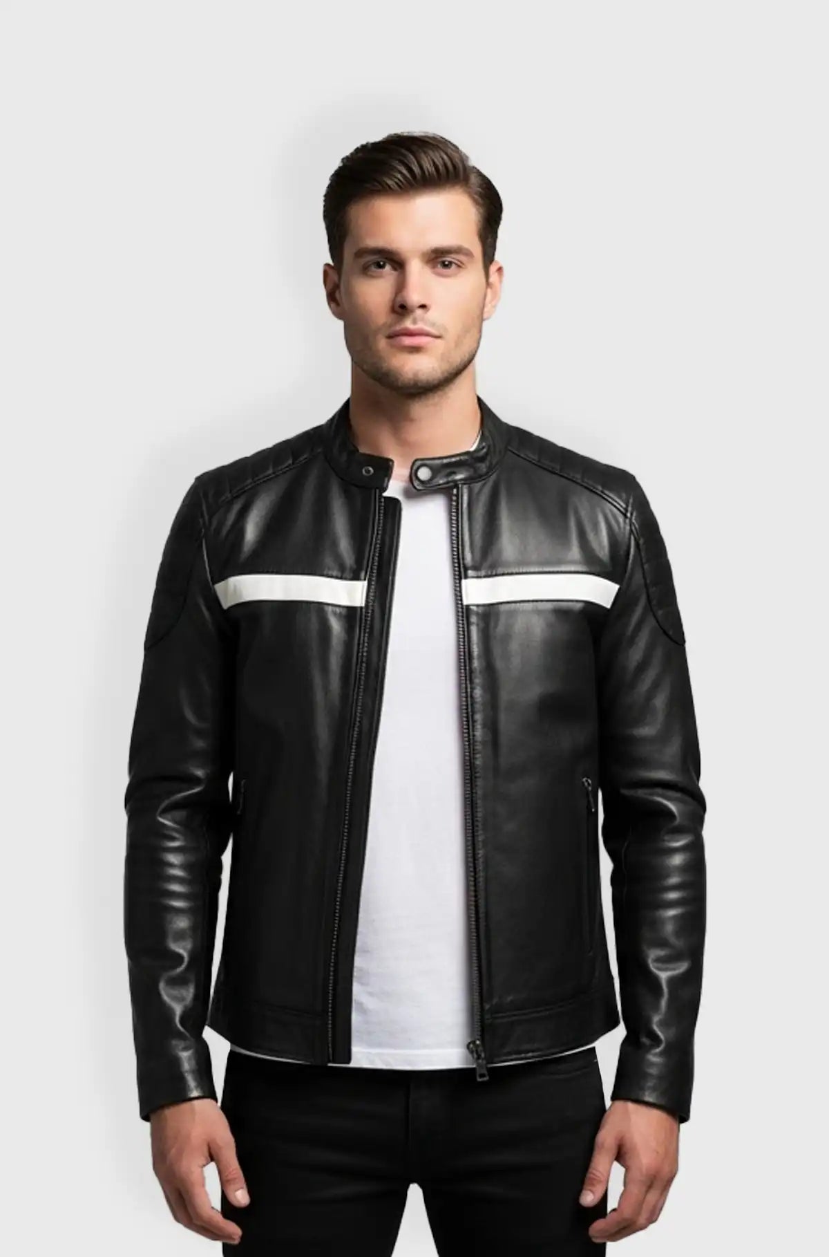 Mens Black Racer Sheep Skin Leather Jacket
