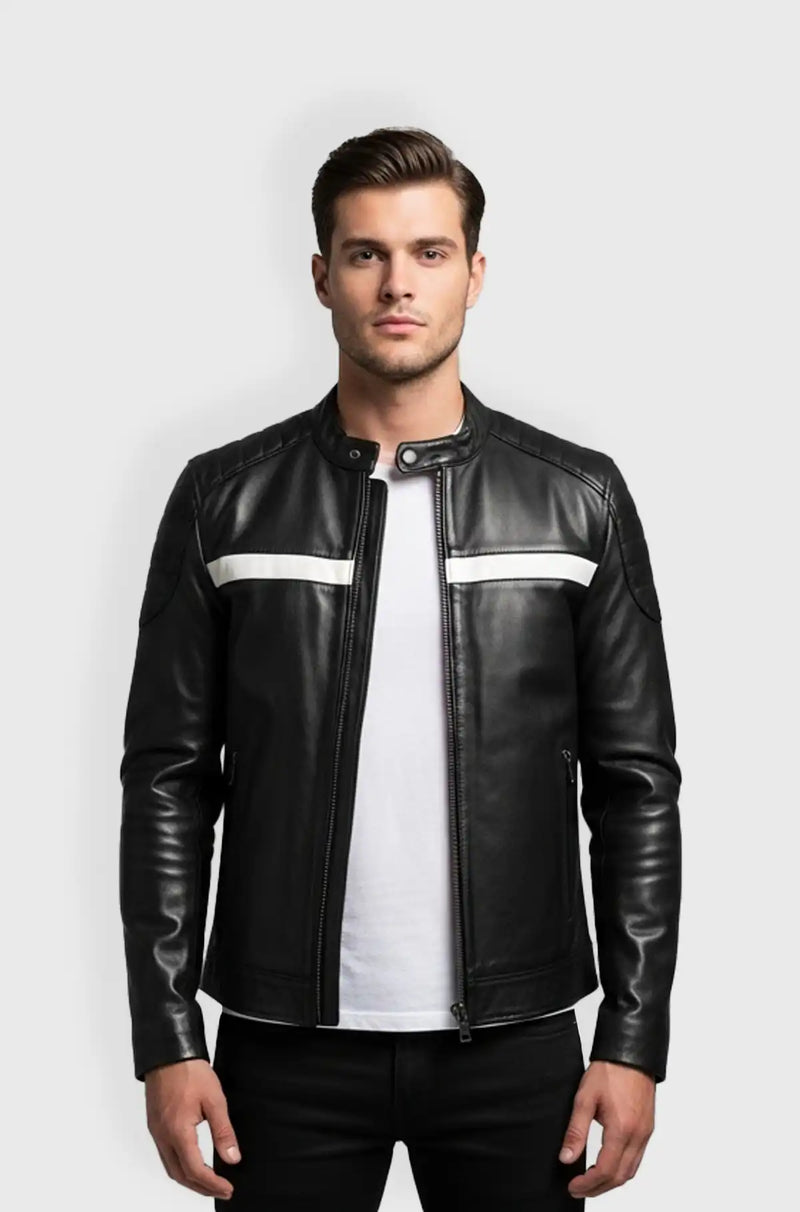 Mens Black Racer Sheep Skin Leather Jacket