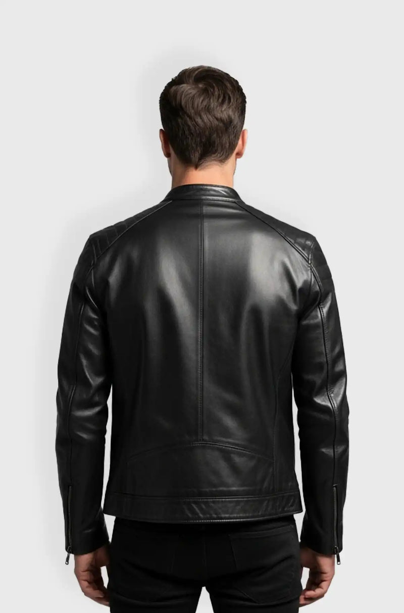 Mens Black Racer Sheep Skin Leather Jacket