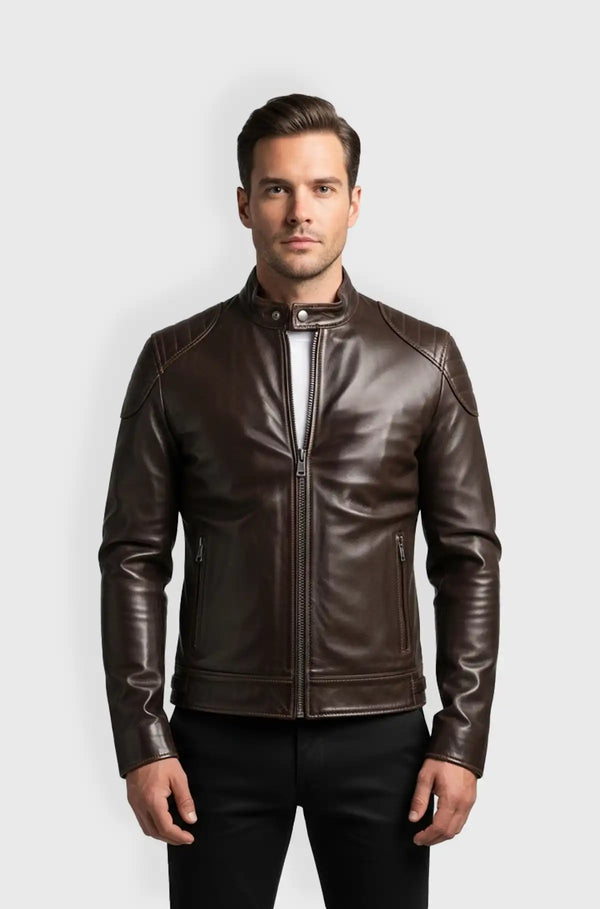 Mens Brown Cocoa Biker Jacket