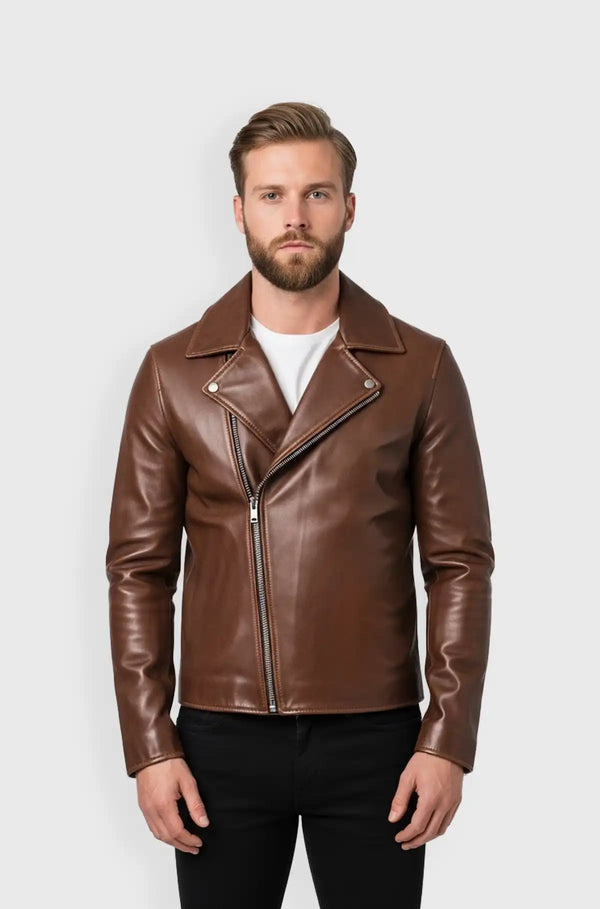 Mens Brown Leather Biker Jacket