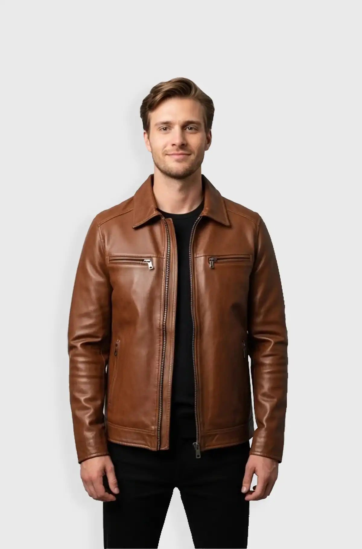 Mens Brown Leather Cafe Racer Jacket