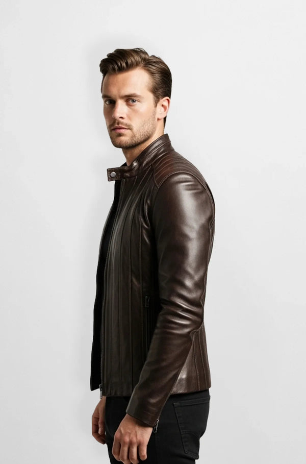 Mens Brown Racer Leather Jacket