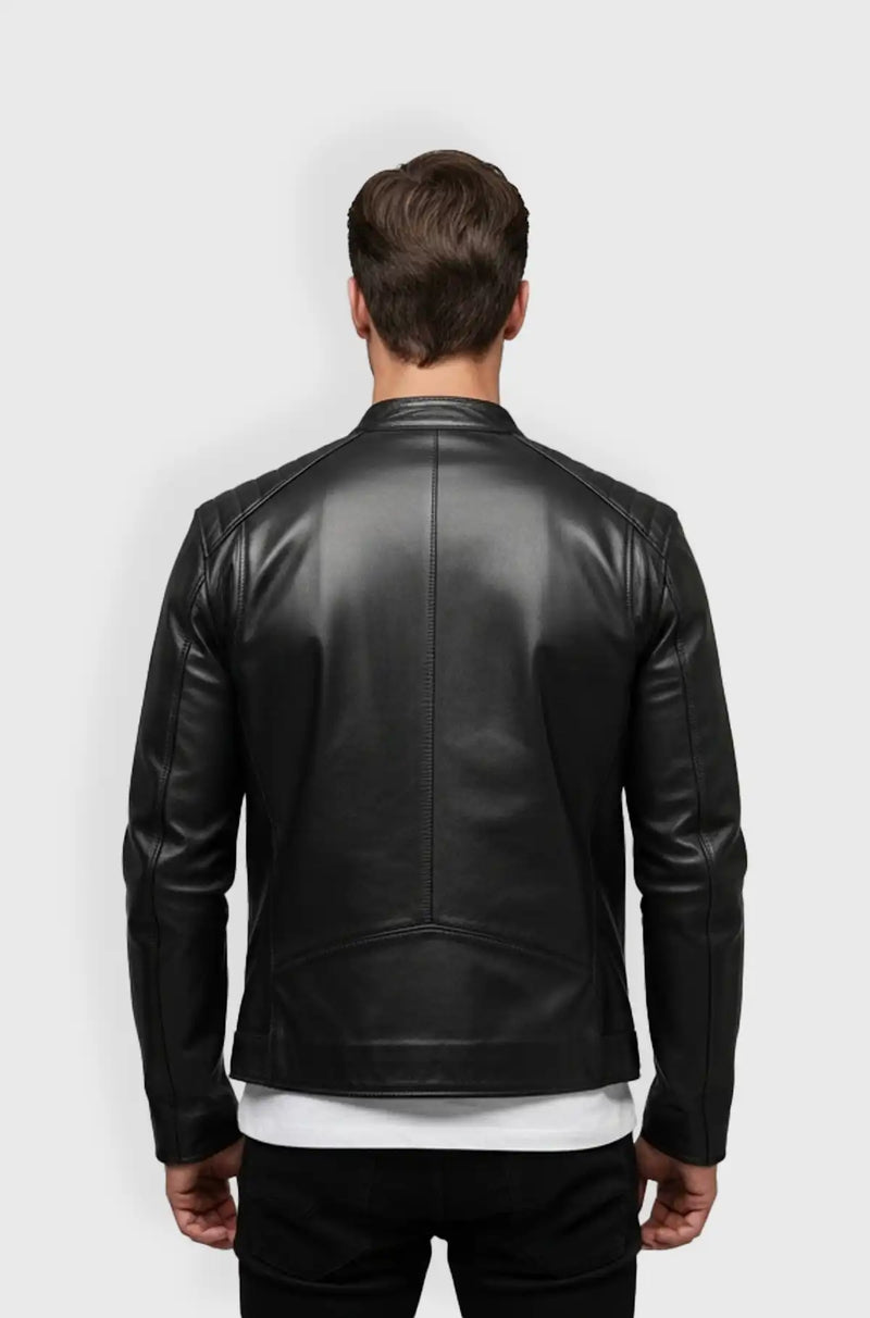 Mens Cafe Racer Black Leather Jacket