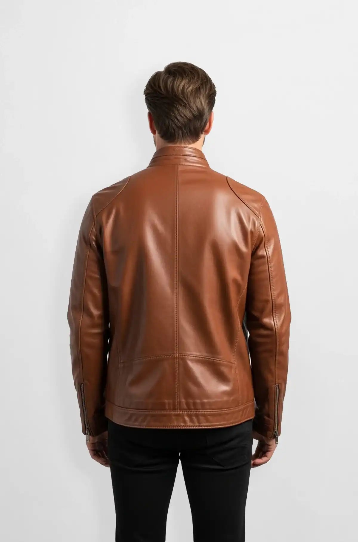Mens Cognac Brown Cafe Racer Leather Jacket