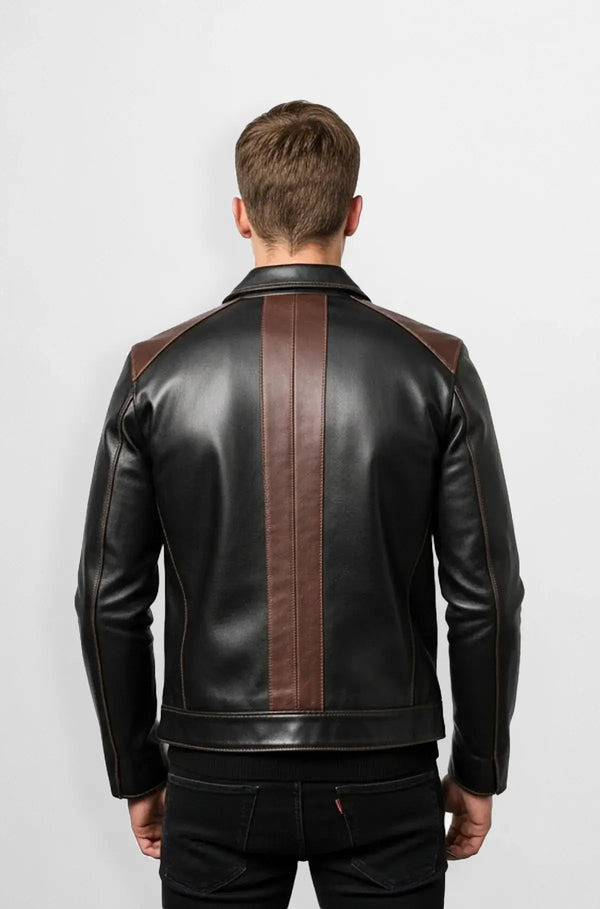 Mens Two-Tone Leather Cafe Racer Jacket