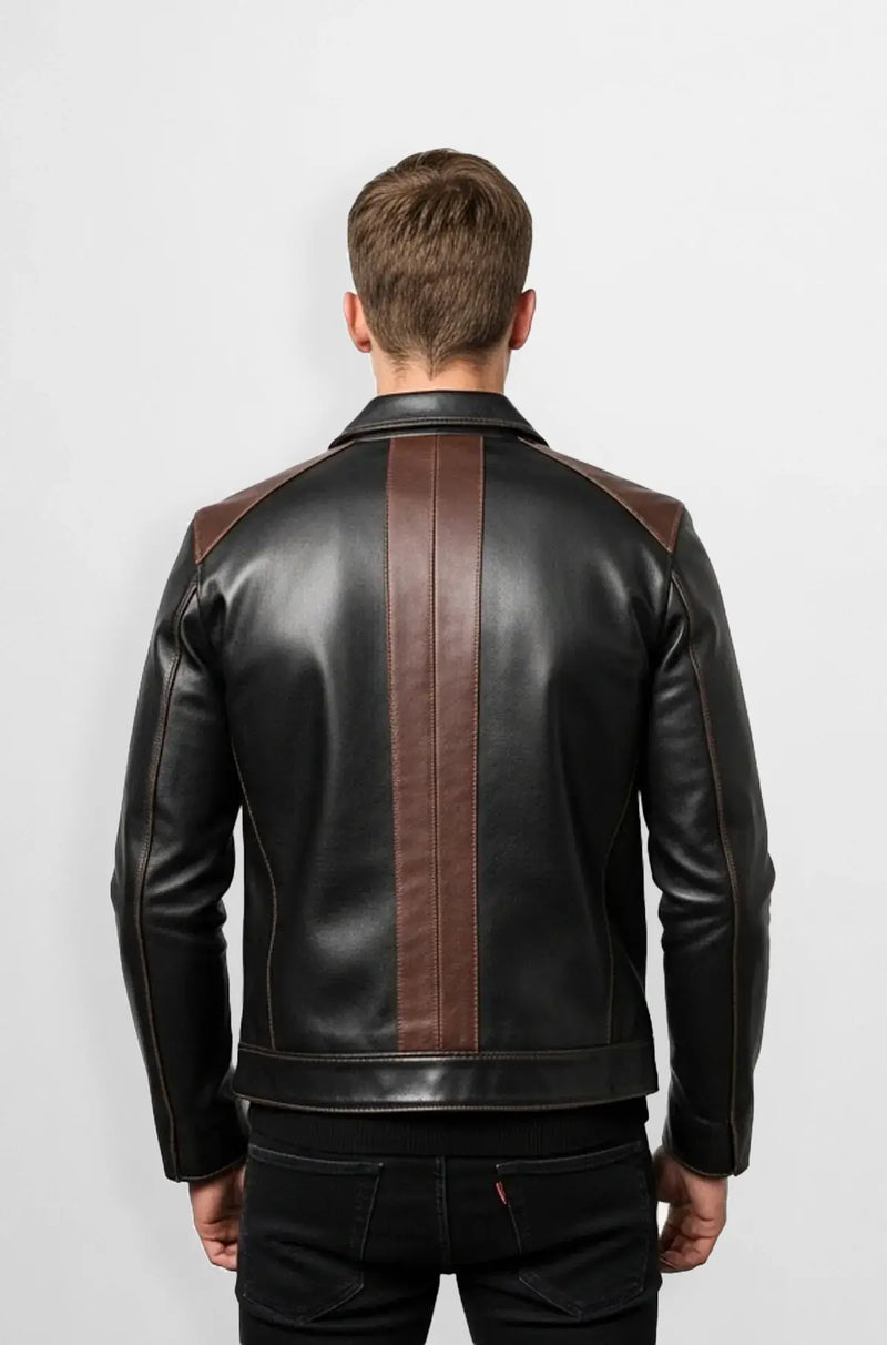 Mens Two-Tone Leather Cafe Racer Jacket
