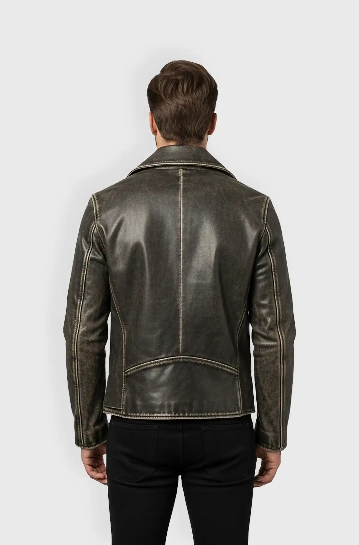 Mens Vintage Grey Leather Biker Jacket