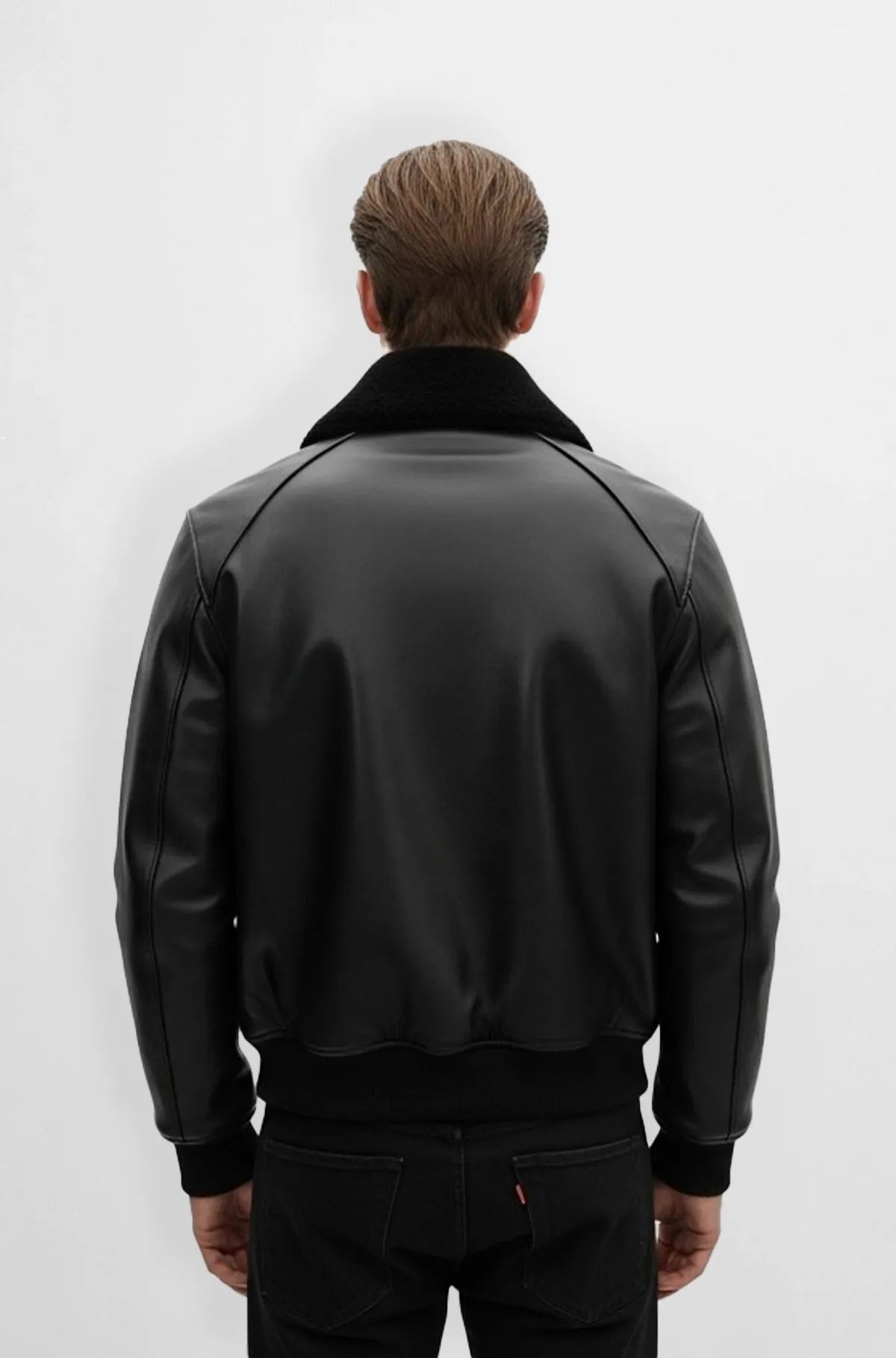 Midnight Black Shearling Commander Bomber Leather Jacket