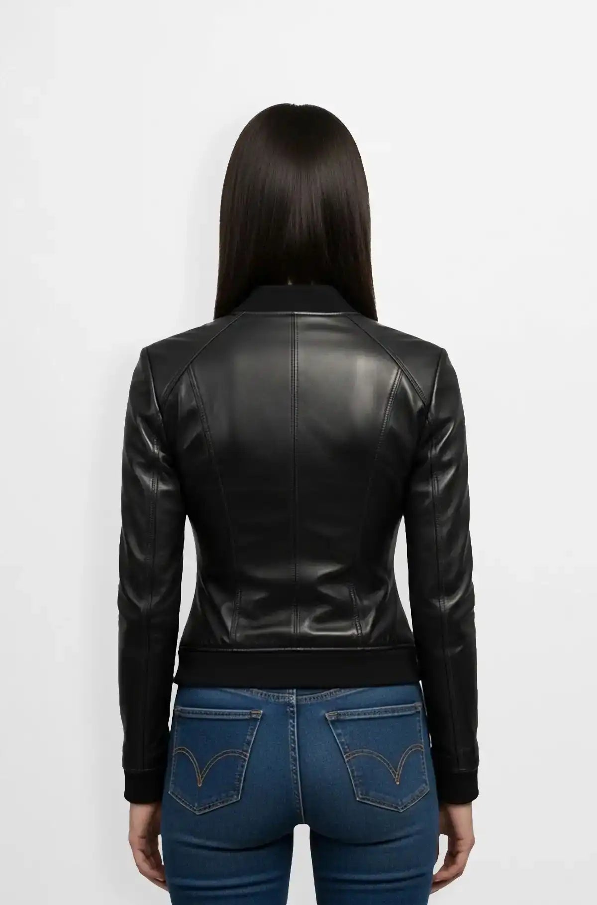 Midnight Black Womens Leather Bomber Jacket
