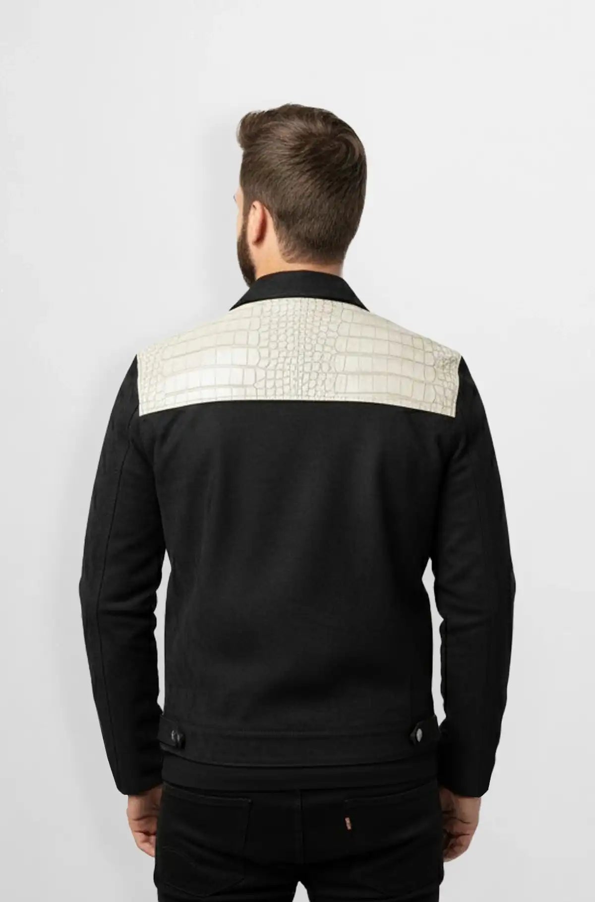 Midnight Black with Ivory Croc Suede Jacket