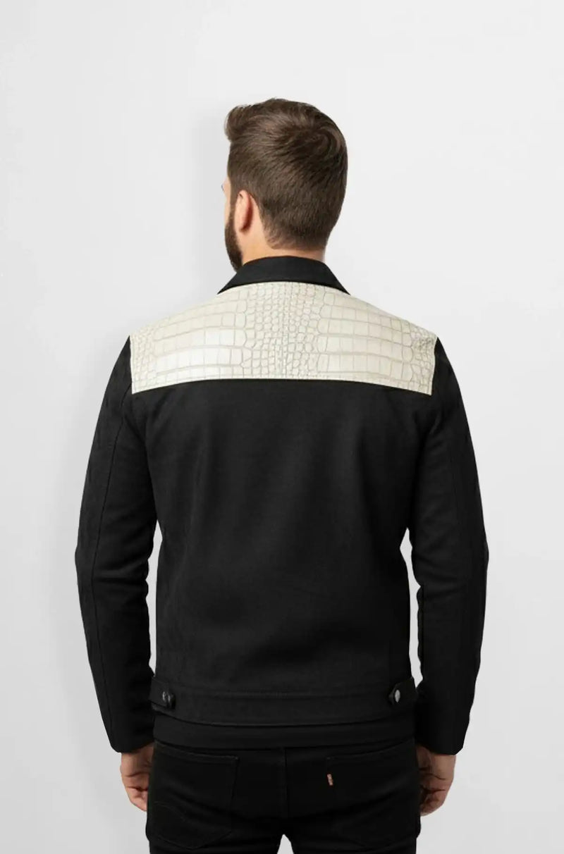 Midnight Black with Ivory Croc Suede Jacket