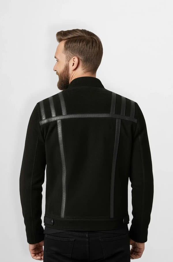 Midnight Jet Black Stripes Leather Jacket