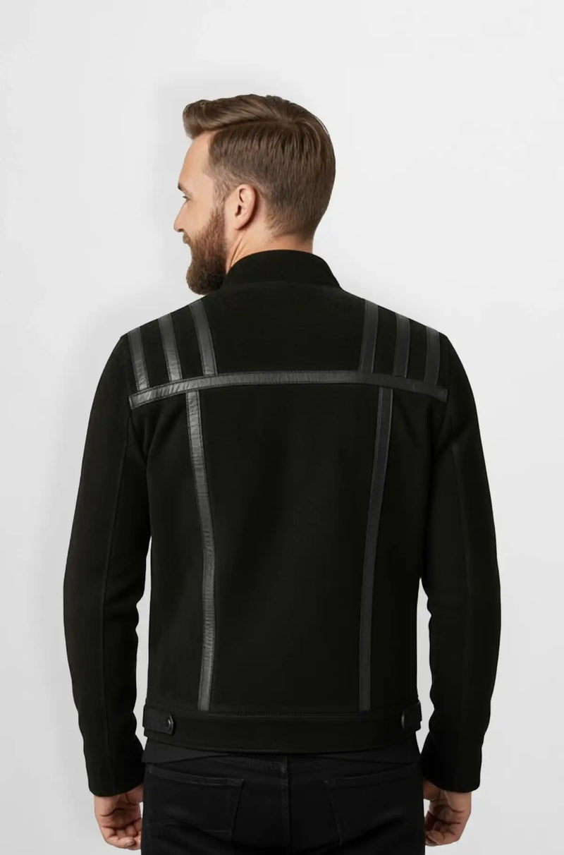 Midnight Jet Black Stripes Leather Jacket