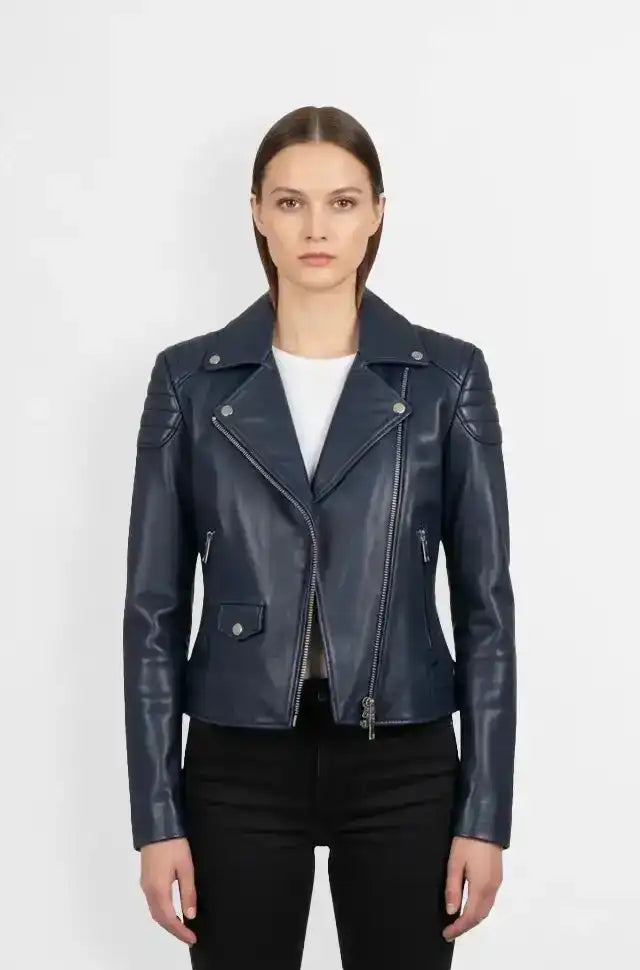 Midnight Motion Navy Blue Biker Leather Jacket