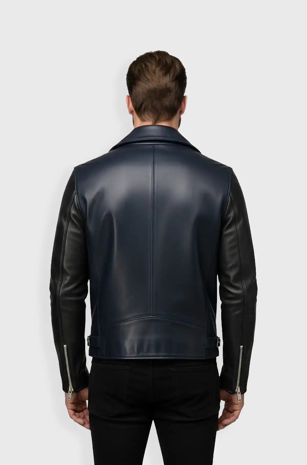 Midnight Navy Blue Racer Leather Jacket