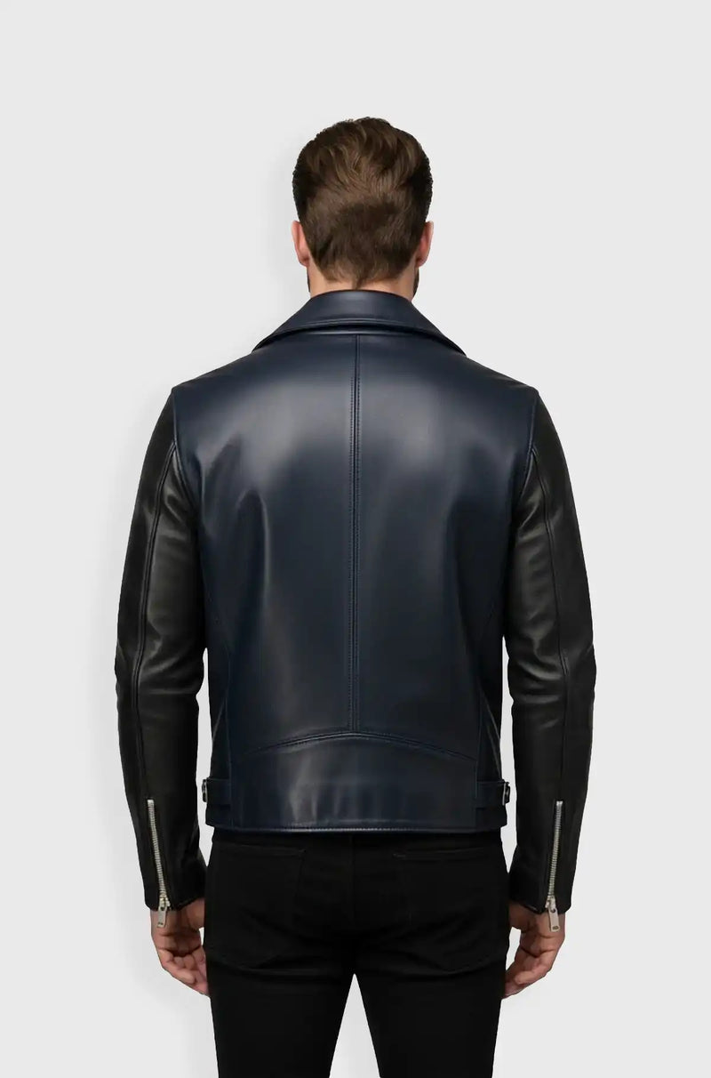 Midnight Navy Blue Racer Leather Jacket